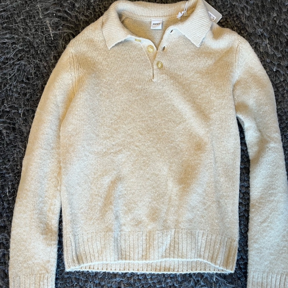 New w Tags Aspesi Brushed Wool Long Sleeve Polo